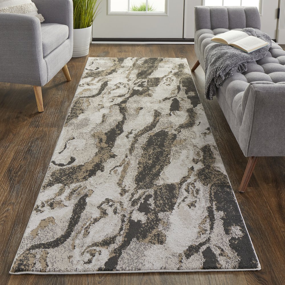 Vancouver Modern Abstract, Ivory/Brown/Taupe, 2'-10" x 7'-10" Runner. Picture 2