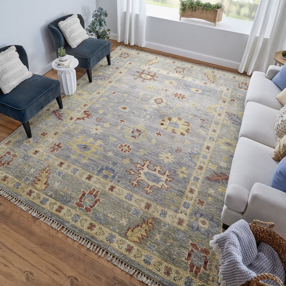 Fillmore Traditional Floral & Botanical, Blue/Taupe/Gray, 5' x 8' Area Rug. Picture 2