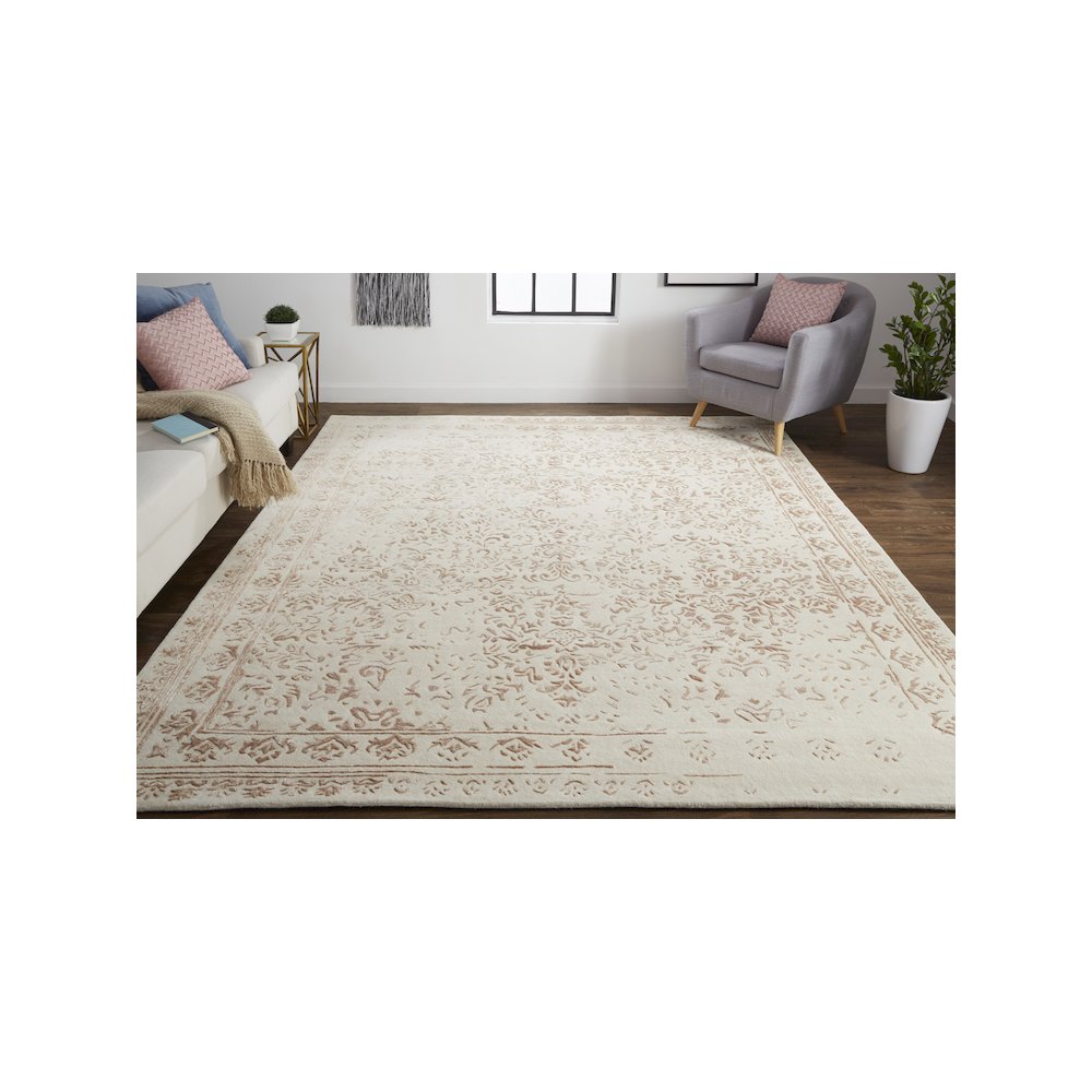 Bella High/Low Floral Wool Rug, Sand Beige/Blush Pink, 8ft x 10ft Area Rug, 9698014FIVYBLHF00. Picture 2
