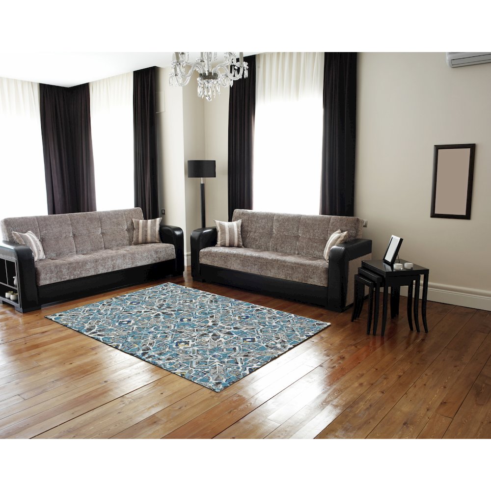 Brixton Modern Geometric, Blue/Ivory/Taupe, 10' x 13'-2" Area Rug. Picture 2