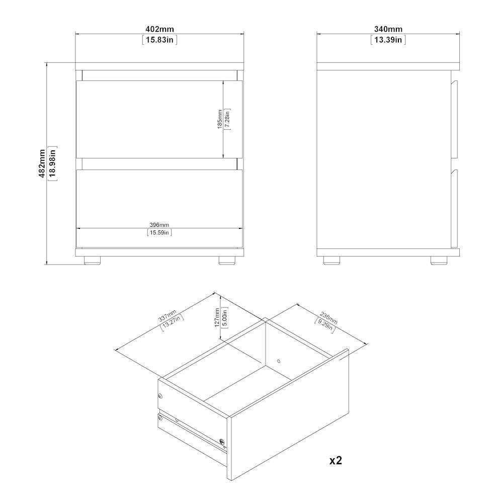 Nova 2 Drawer Nightstand - Set of 2, White. Picture 9