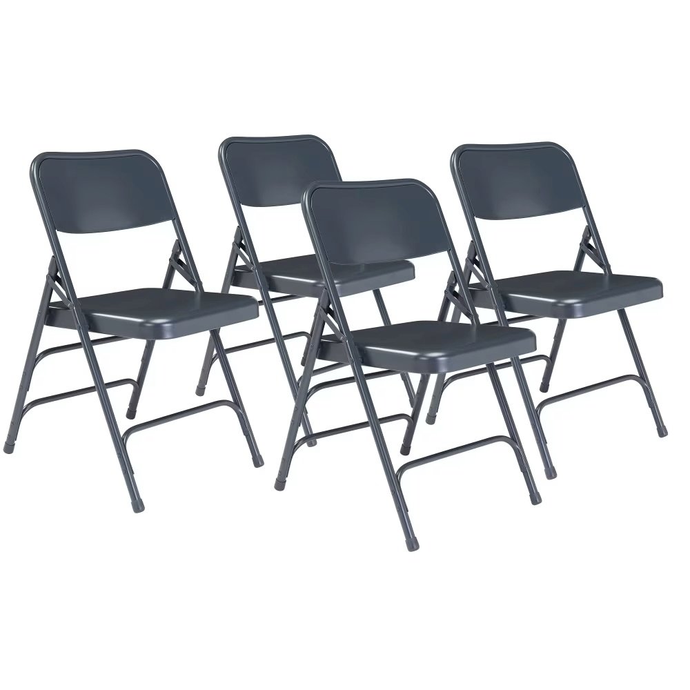 NPS® 300 Series Deluxe All-Steel Triple Brace Double Hinge Folding Chair, Char-Blue (Pack of 4). Picture 1