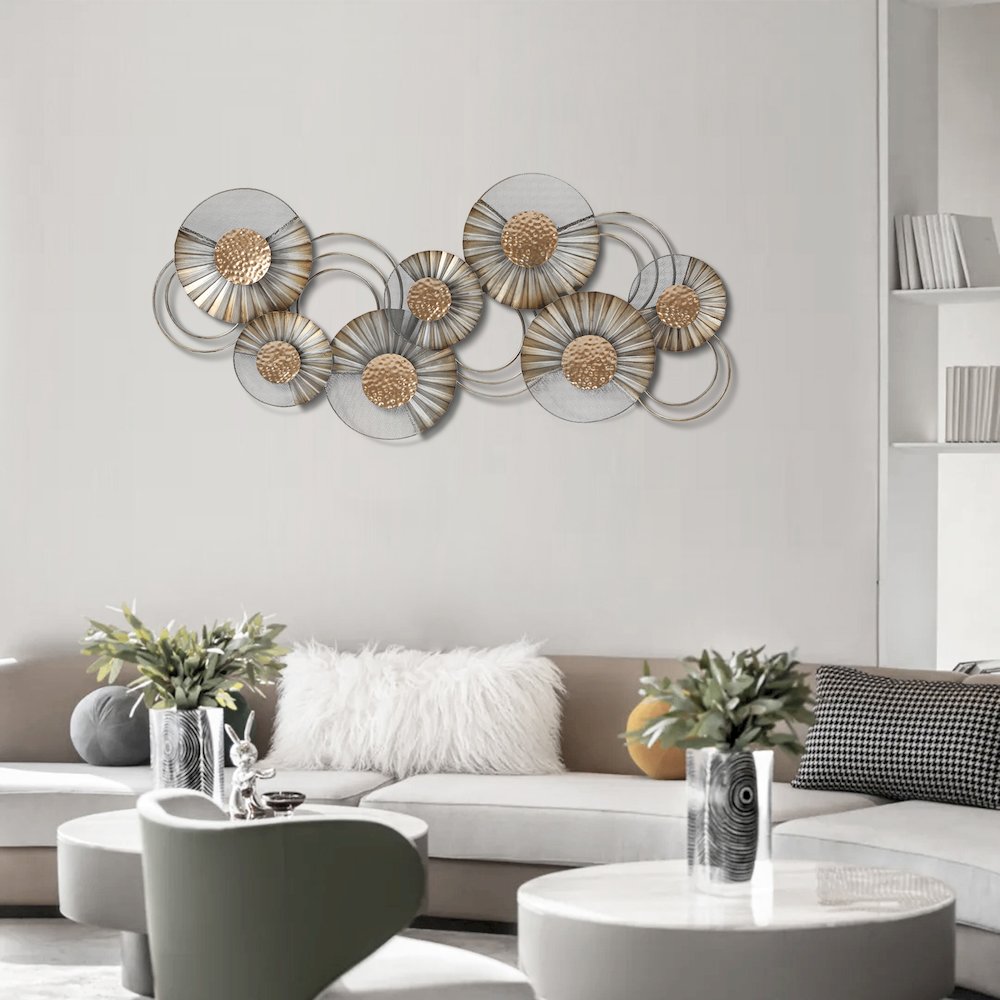47" W Distressed Metal Modern Flower Wall Decor. Picture 2