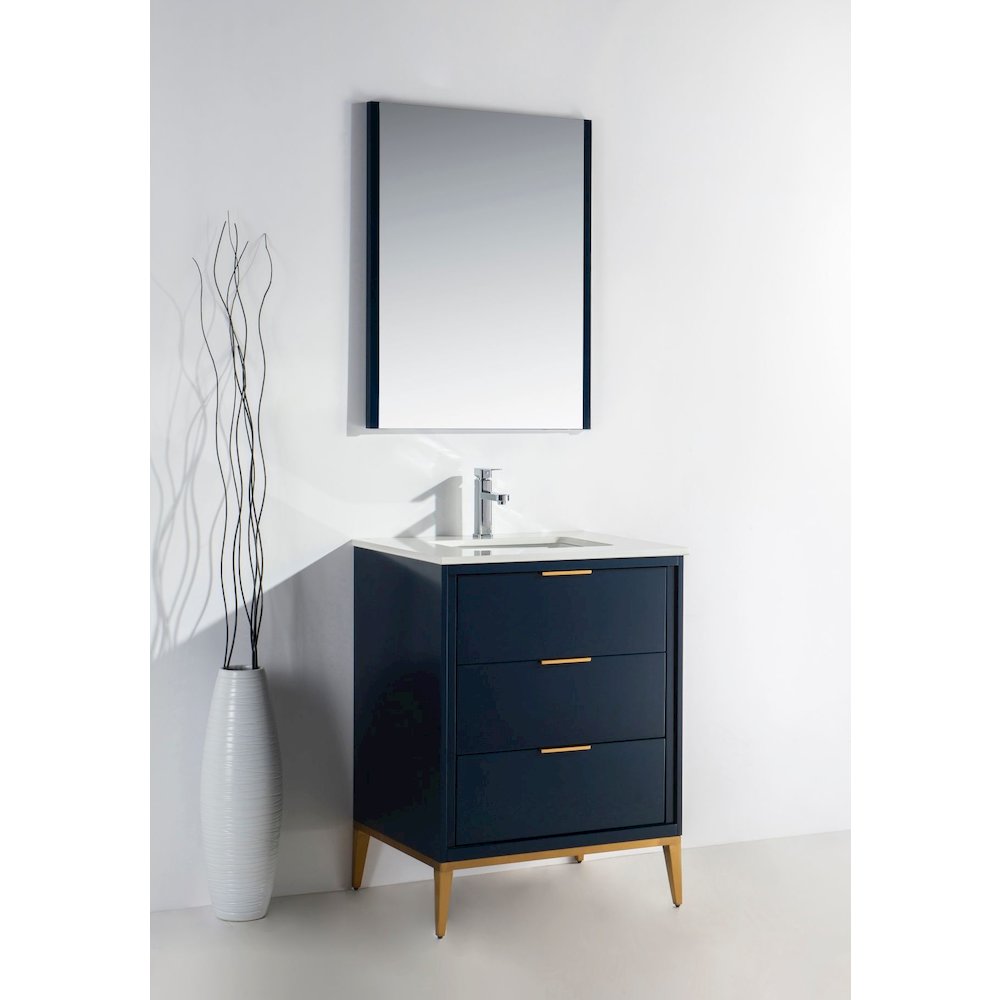 Divani 24'' Gloss Blue Vanity W/ Quartz Counter Top (Back Splash Free). Picture 2