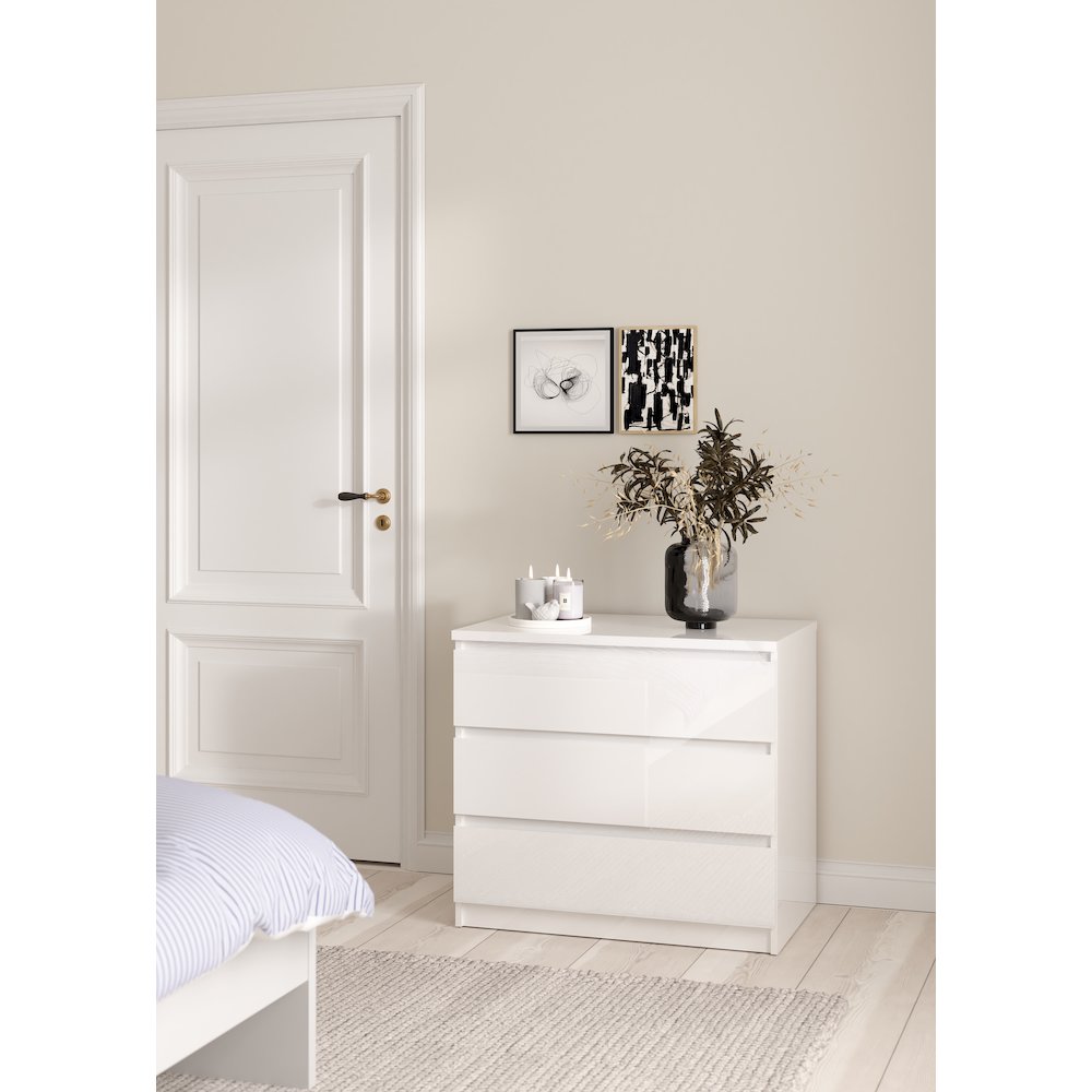 Scottsdale 3 Drawer Chest, White High Gloss. Picture 9