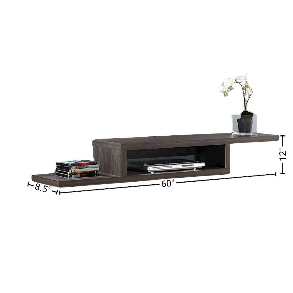 Floating TV Skyline Walnut Stand Wall Mounted Console, 60-Inch Wood Shelf. Picture 5