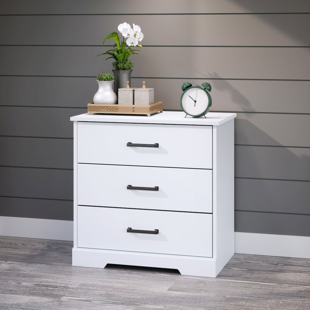 Nightstand Bedside Table, White Nightstand for Bedroom, End Table with 3 Drawers. Picture 6