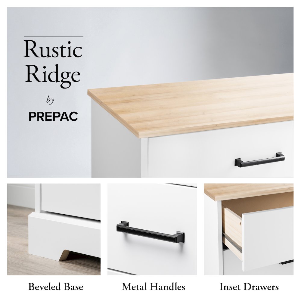Rustic Ridge 6 Drawer Dresser, 18.25" D x 53.25" W x 28.5" H, White & Oak. Picture 7