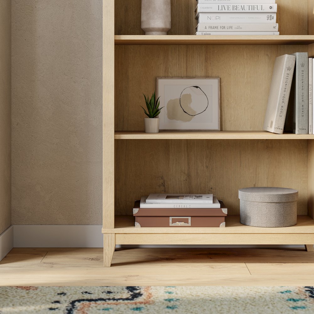 Ark 78" Tall 5-Tier Arched Bookcase Natural Oak with 3 Adjustable Shelves. Picture 12