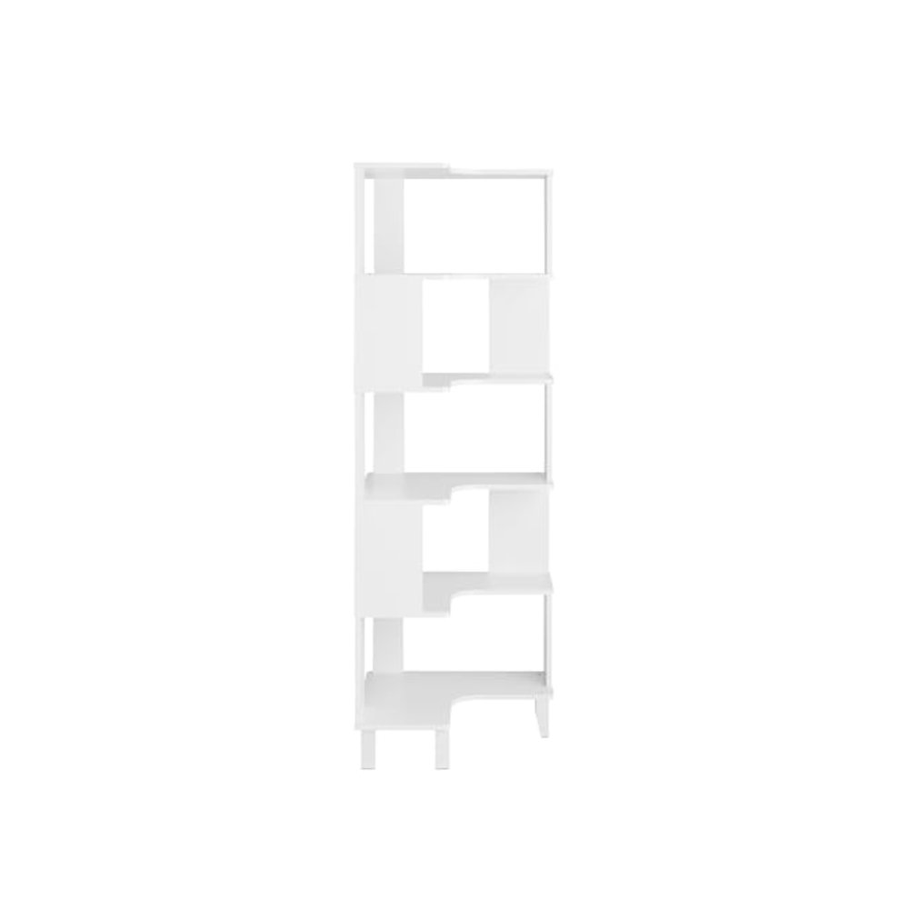 Nordik 6-Tier Corner Bookcase White Engineered Wood Corner Bookshelf. Picture 13
