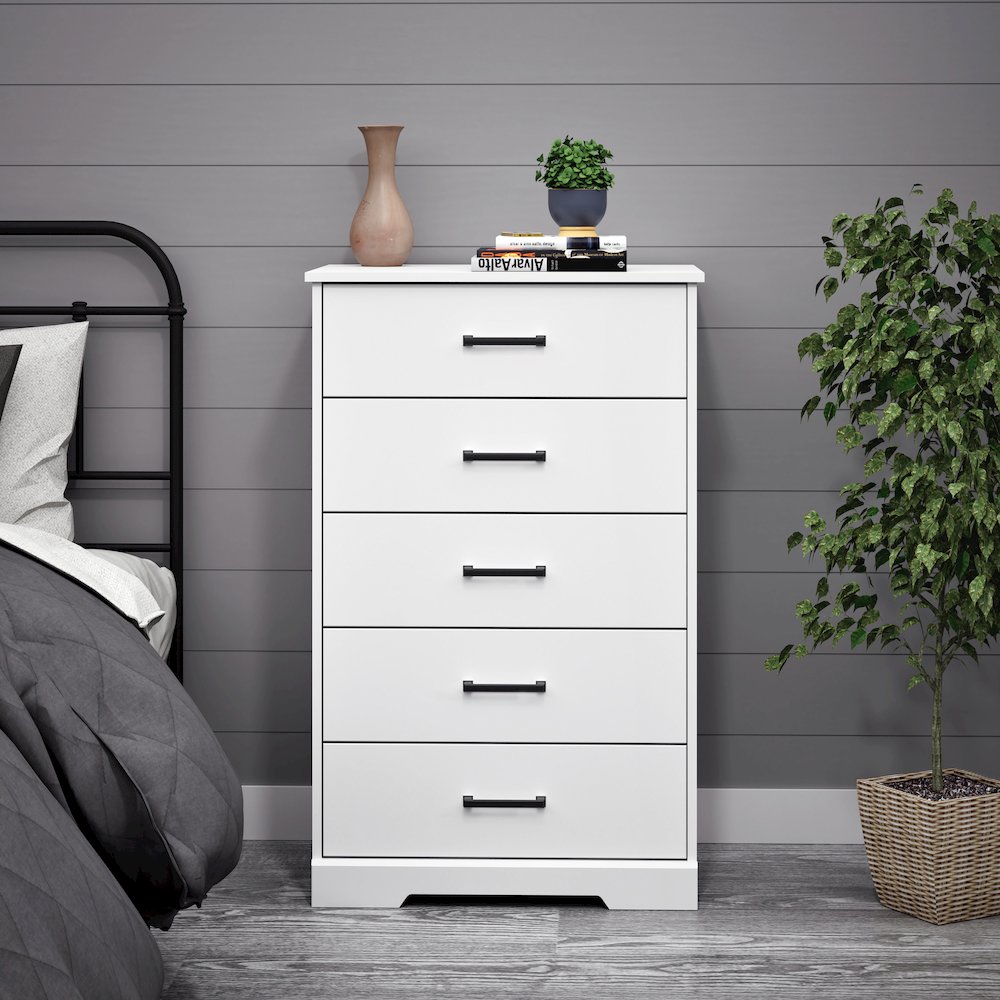 Rustic Ridge White 5 Drawer 18.5"D x 27.5"W x 43.5"H Dresser. Picture 5