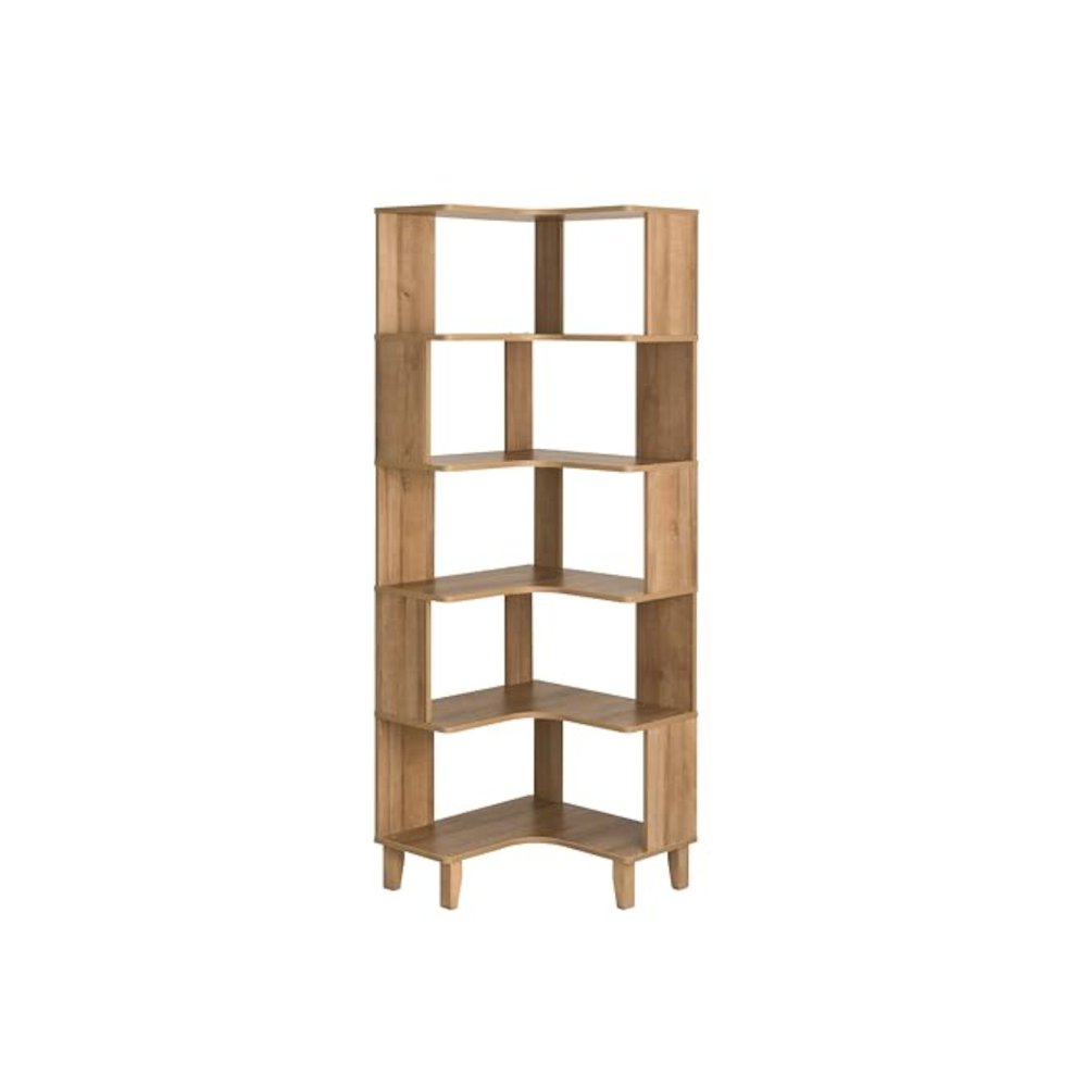 Nordik 6-Tier Corner Bookcase Natural Oak Engineered Wood Bookshelf. Picture 12