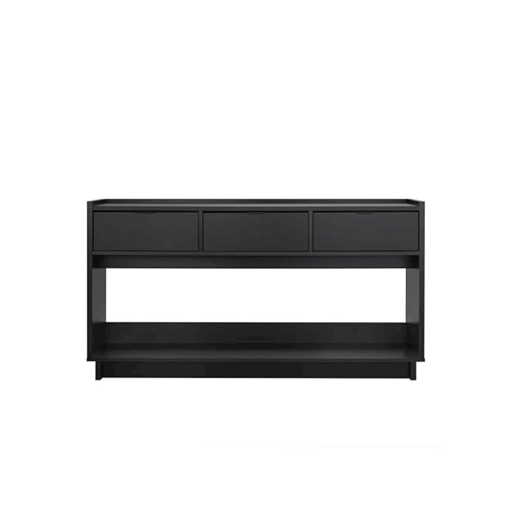Simply Modern Entryway Console Table Black Engineered Wood with 3 Drawers. Picture 12