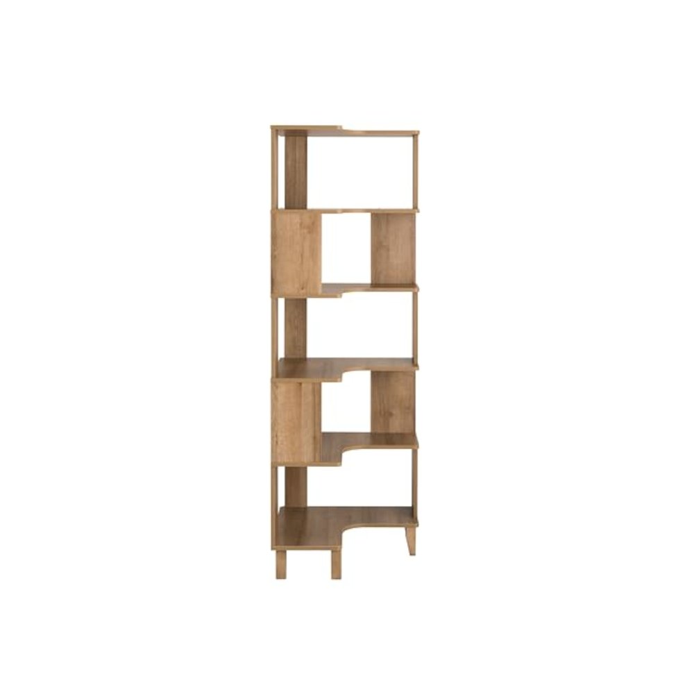 Nordik 6-Tier Corner Bookcase Natural Oak Engineered Wood Bookshelf. Picture 13