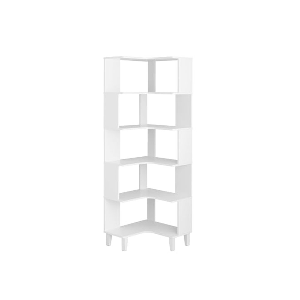 Nordik 6-Tier Corner Bookcase White Engineered Wood Corner Bookshelf. Picture 12