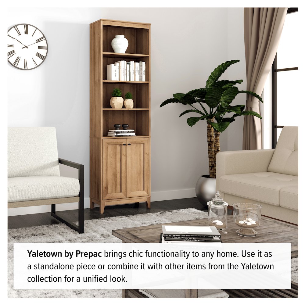 Yaletown 2-Door Bookcase with 3 Shelves Oak Engineered Wood Cabinet. Picture 6