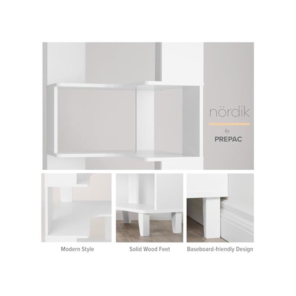 Nordik 6-Tier Corner Bookcase White Engineered Wood Corner Bookshelf. Picture 10