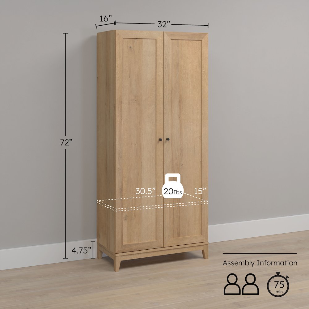 Yaletown 72" Tall Storage Cabinet in Natural Oak with Solid Wood Legs. Picture 4