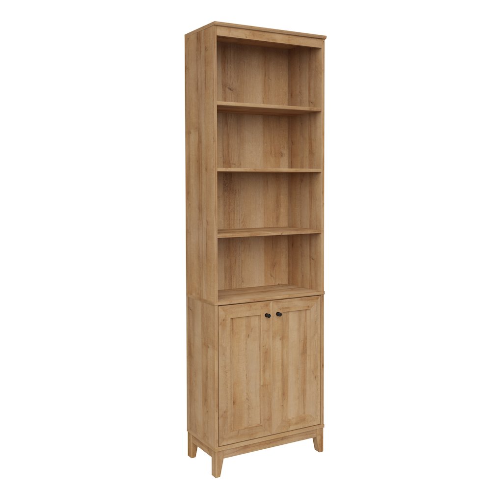 Yaletown 2-Door Bookcase with 3 Shelves Oak Engineered Wood Cabinet. Picture 1