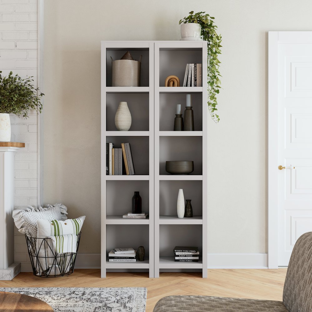Moda 80" Tall 5-Tier Narrow Bookcase in White with 5 Shelves. Picture 6