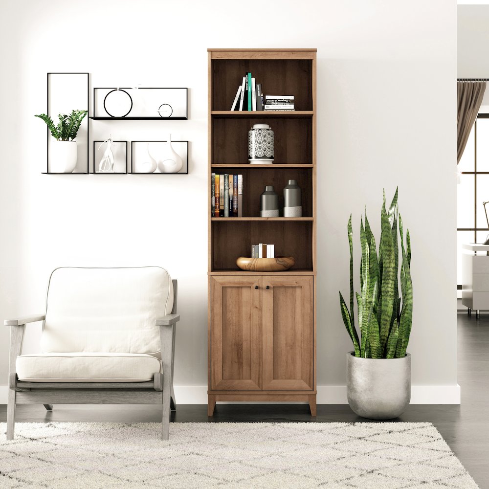Yaletown 2-Door Bookcase with 3 Shelves Oak Engineered Wood Cabinet. Picture 9