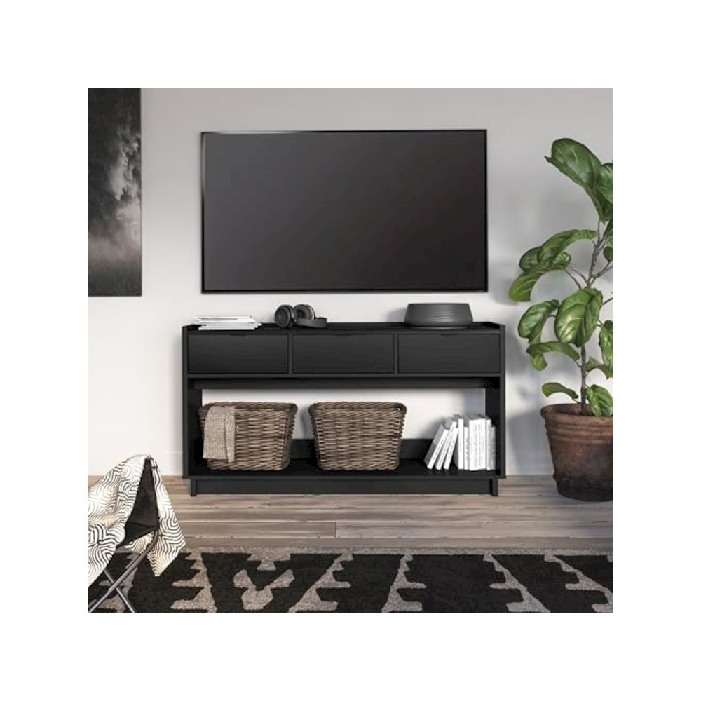 Simply Modern Entryway Console Table Black Engineered Wood with 3 Drawers. Picture 11