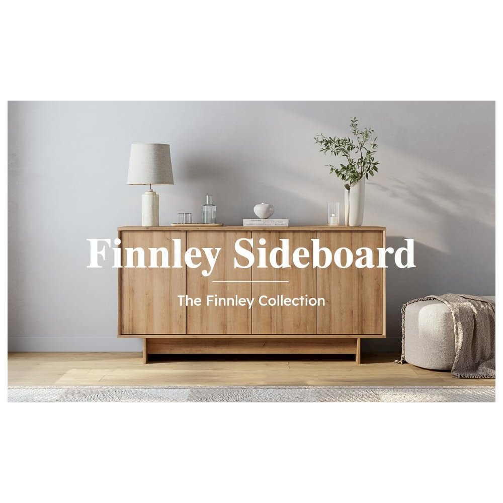 Finnley Sideboard Cabinet Buffet Natural Oak Engineered Wood with Storage. Picture 8