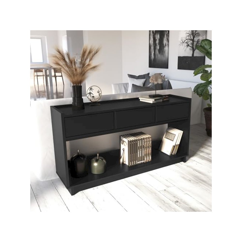 Simply Modern Entryway Console Table Black Engineered Wood with 3 Drawers. Picture 10