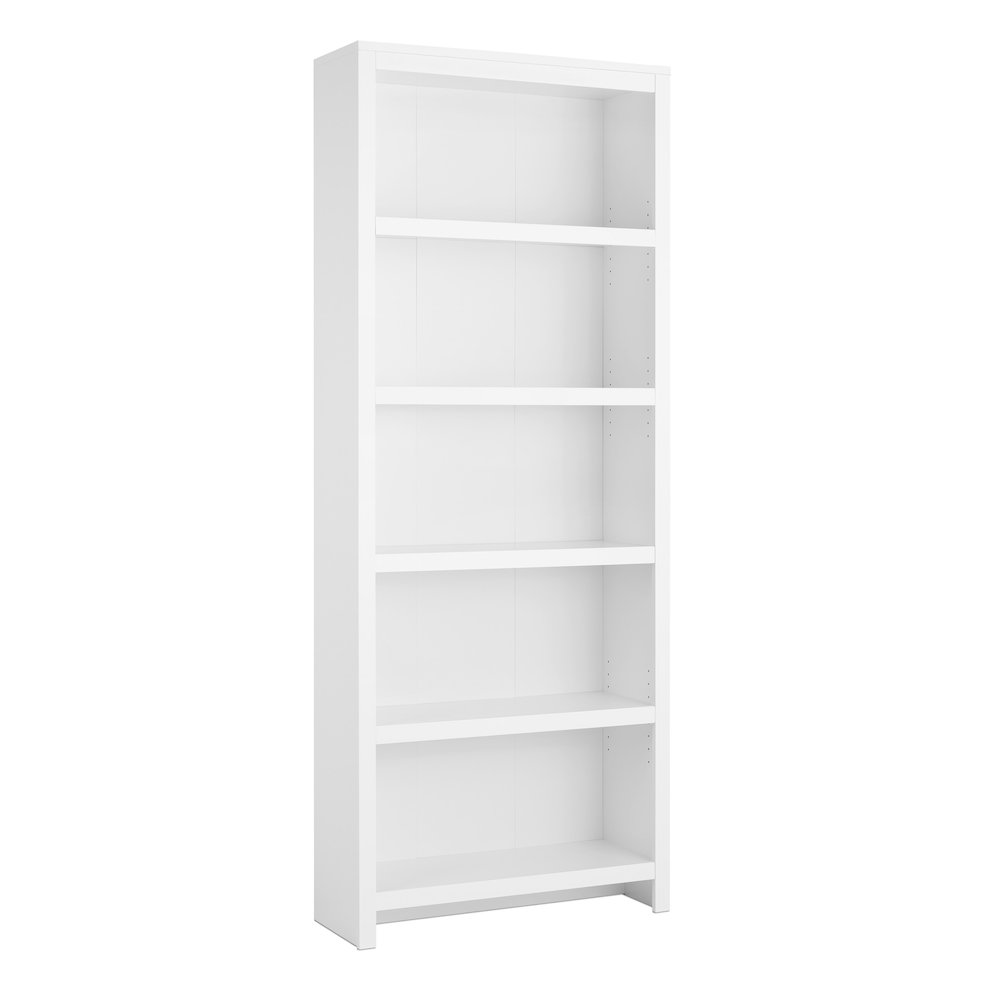 Moda 5-Tier Tall Bookcase White Engineered Wood Bookshelf with Storage. Picture 1