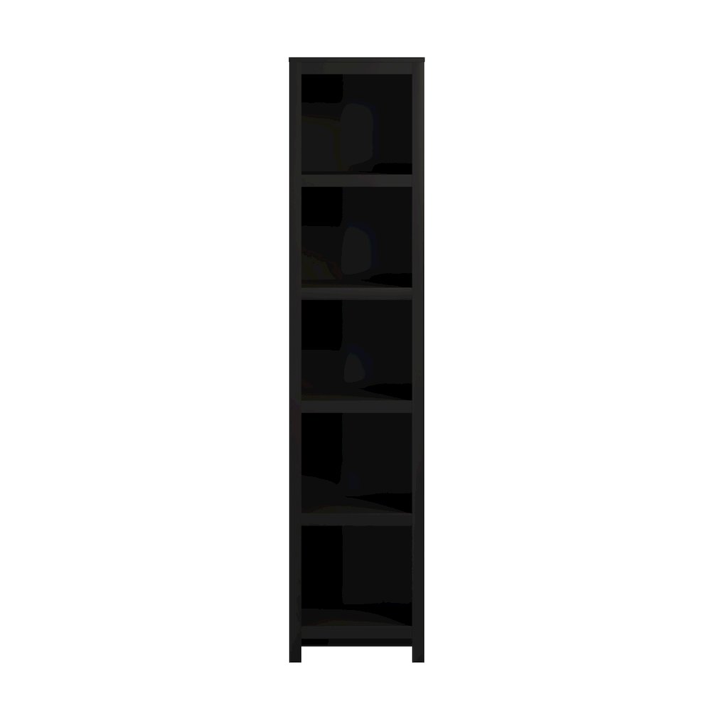 Moda 80" Tall 5-Tier Narrow Bookcase in Black with 5 Shelves. Picture 1