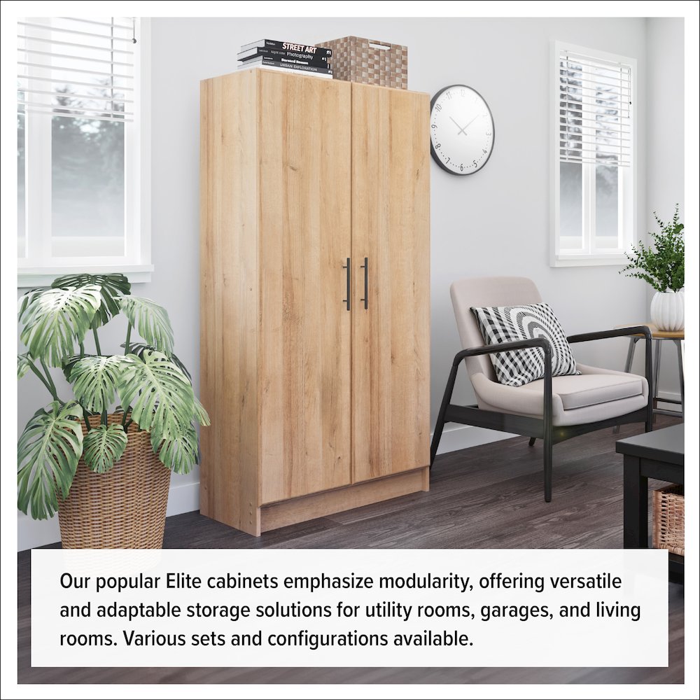 Elite 32 inch Storage Cabinet, 16" D x 32" W x 65" H, Oak. Picture 8