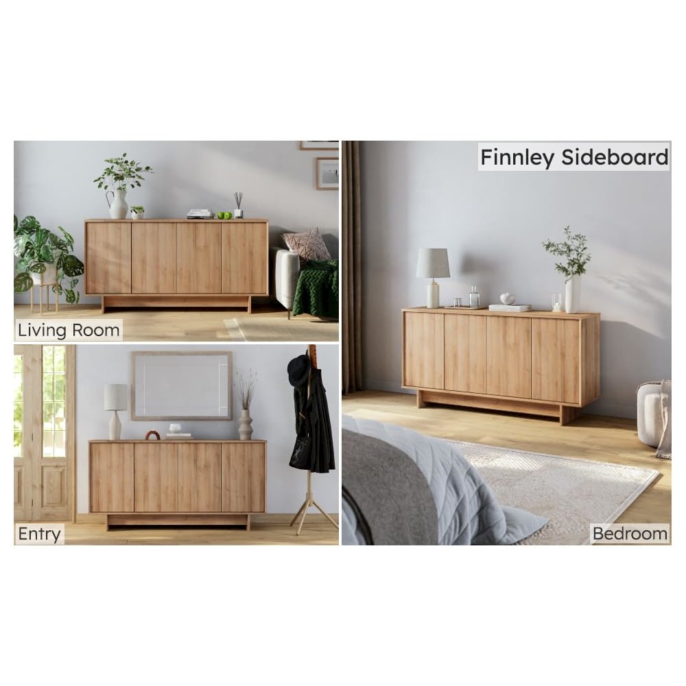 Finnley Sideboard Cabinet Buffet Natural Oak Engineered Wood with Storage. Picture 5