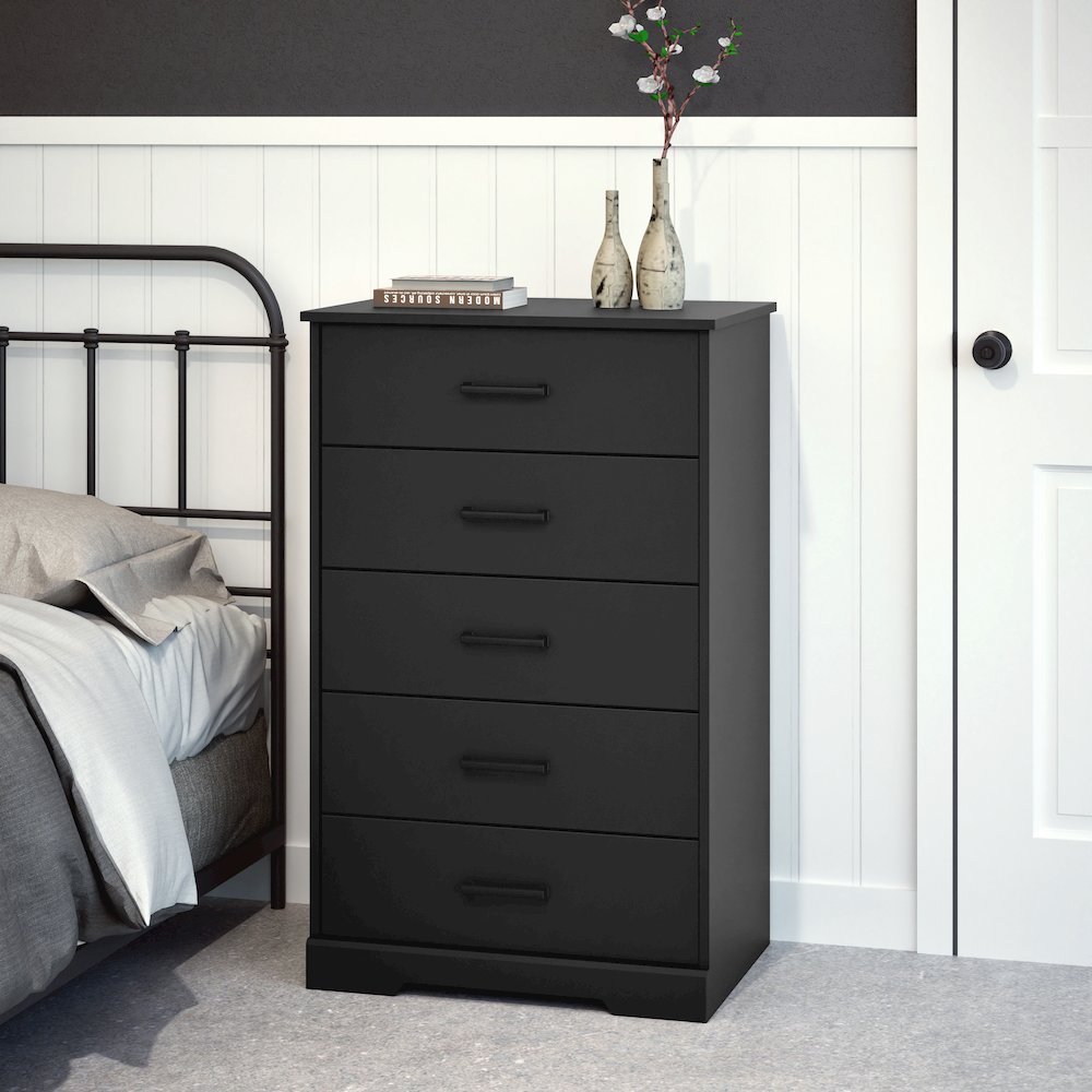 Rustic Ridge Black 5 Drawer 18.5"D x 27.5"W x 43.5"H Dresser. Picture 6