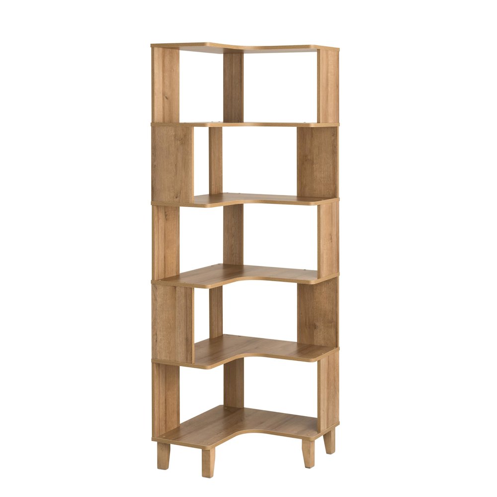 Nordik 6-Tier Corner Bookcase Natural Oak Engineered Wood Bookshelf. Picture 1