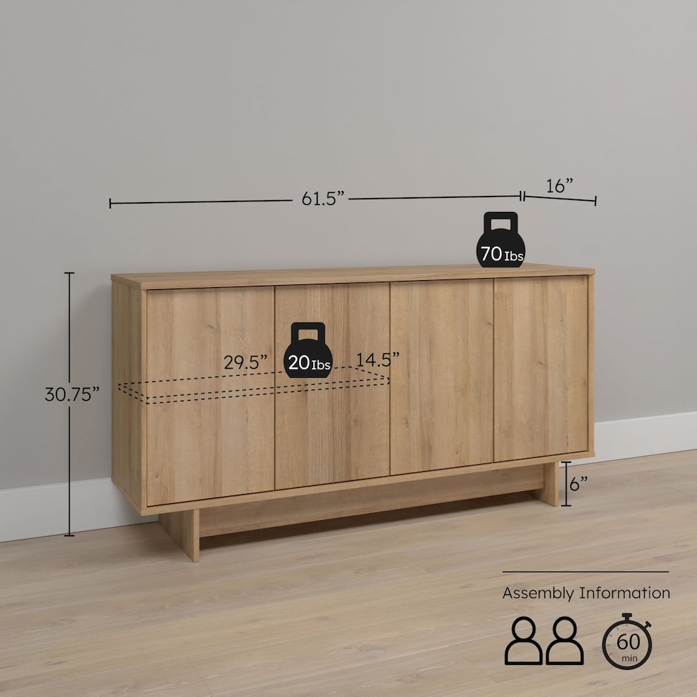 Finnley Sideboard Cabinet Buffet Natural Oak Engineered Wood with Storage. Picture 2