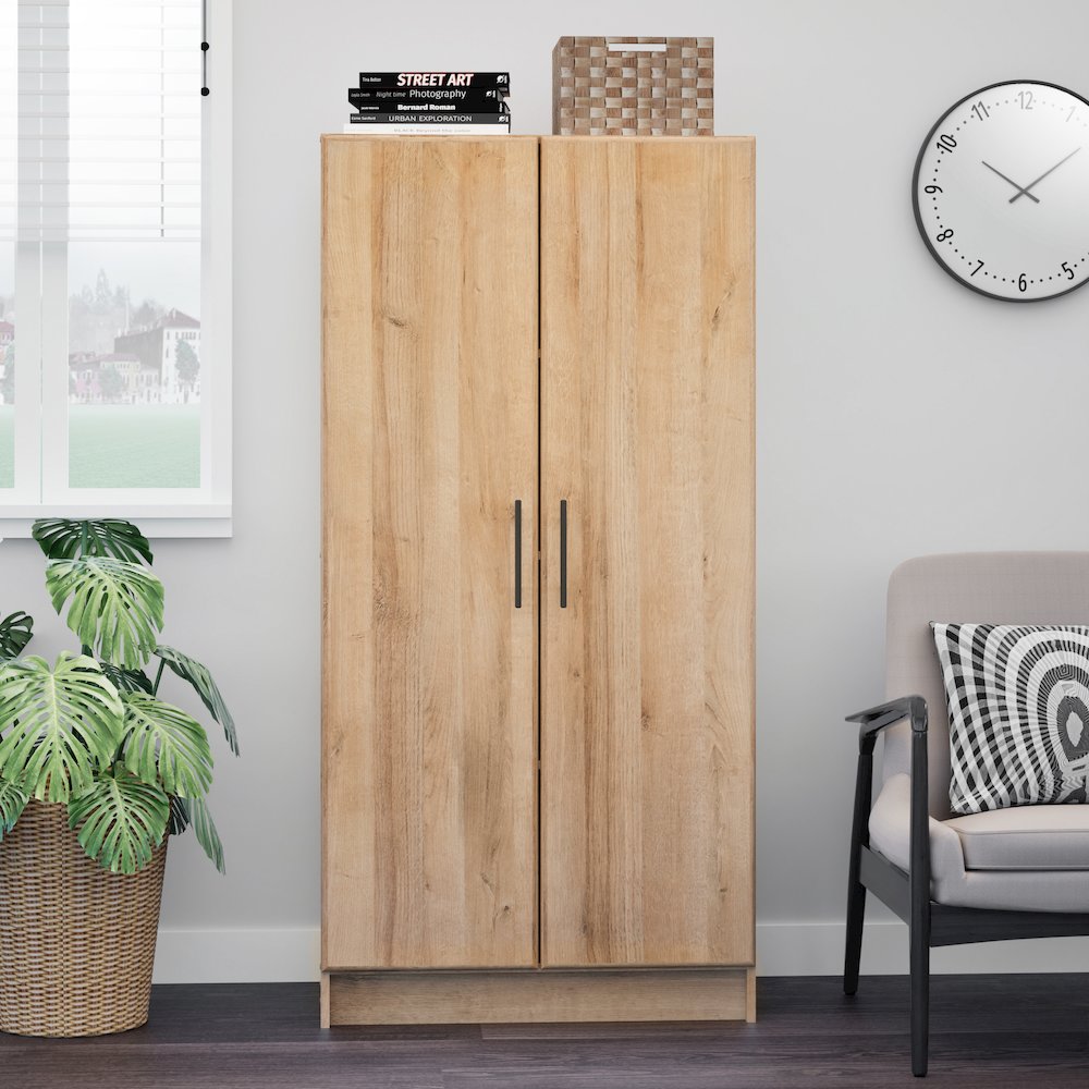 Elite 32 inch Storage Cabinet, 16" D x 32" W x 65" H, Oak. Picture 5