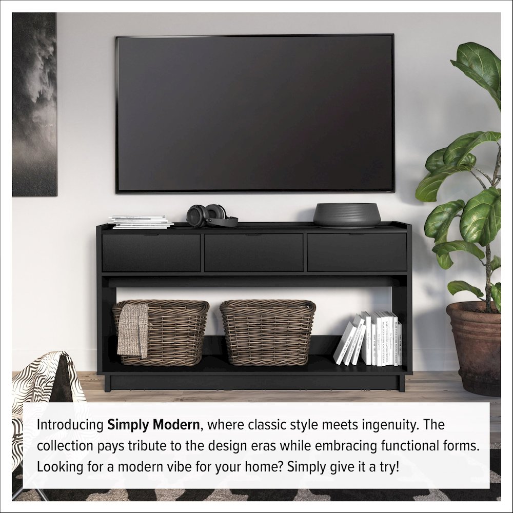 Simply Modern Entryway Console Table Black Engineered Wood with 3 Drawers. Picture 9