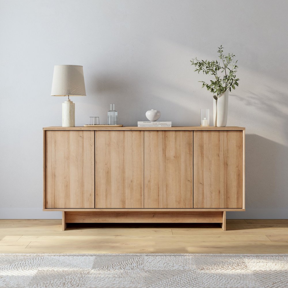 Finnley Sideboard Cabinet Buffet Natural Oak Engineered Wood with Storage. Picture 4