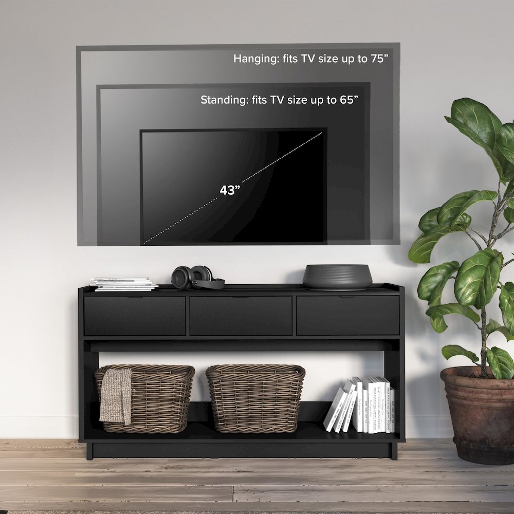 Simply Modern Entryway Console Table Black Engineered Wood with 3 Drawers. Picture 6