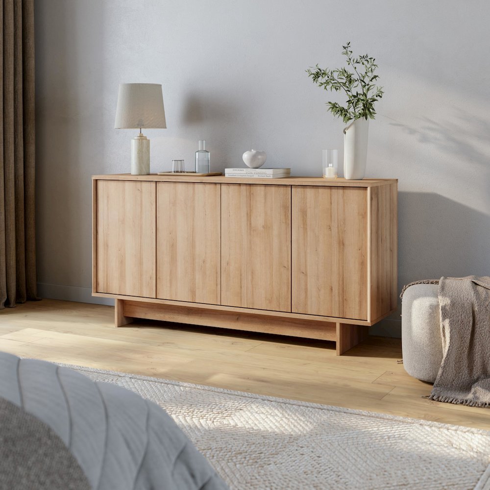 Finnley Sideboard Cabinet Buffet Natural Oak Engineered Wood with Storage. Picture 9
