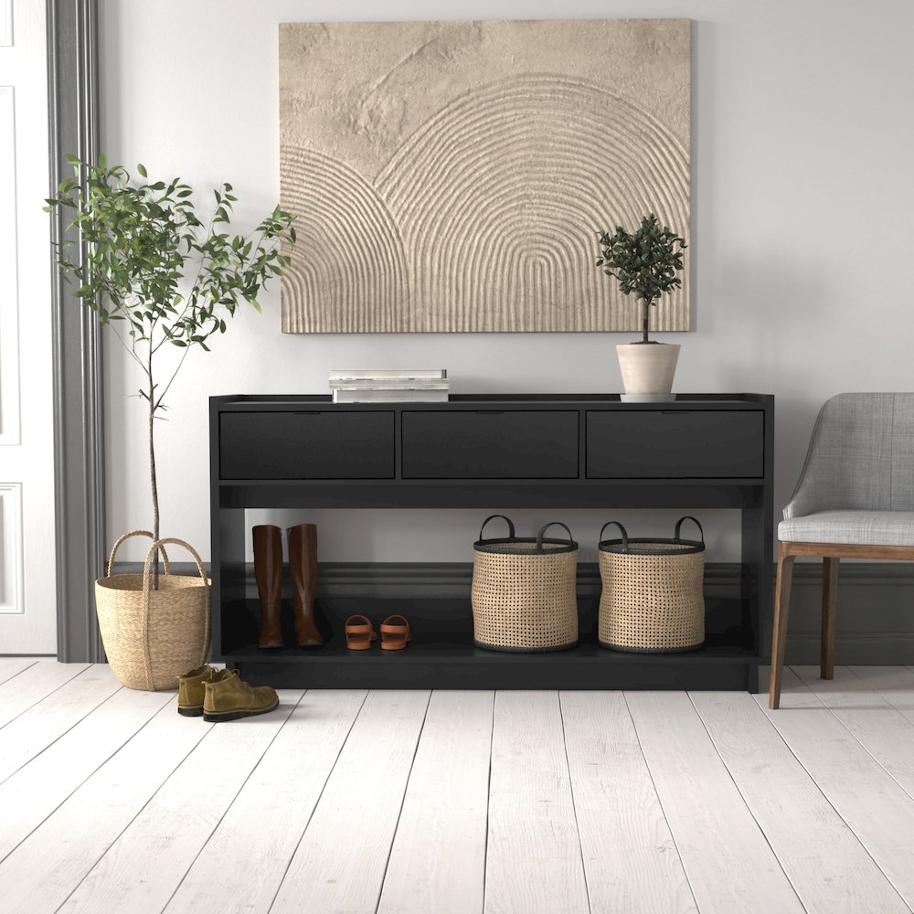 Simply Modern Entryway Console Table Black Engineered Wood with 3 Drawers. Picture 4