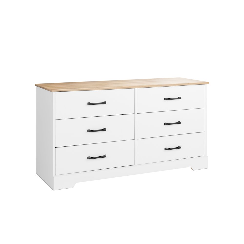 Rustic Ridge 6 Drawer Dresser, 18.25" D x 53.25" W x 28.5" H, White & Oak. Picture 2