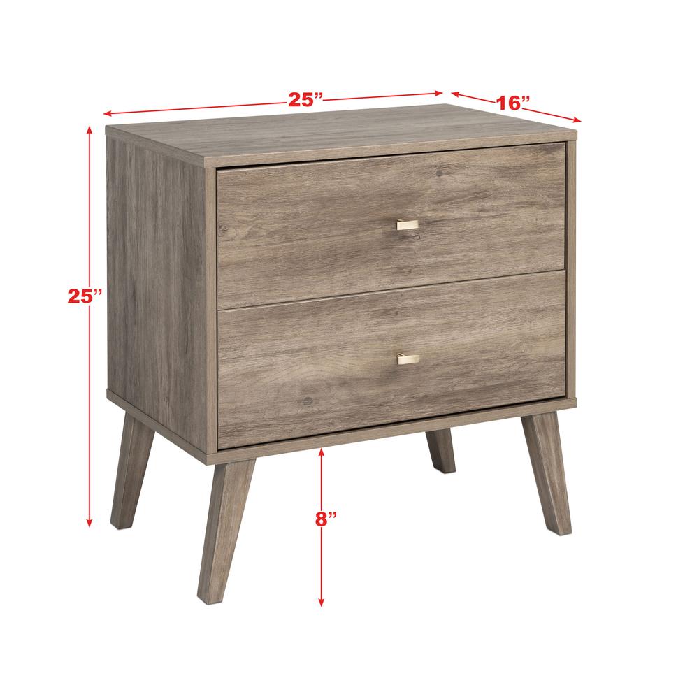 Milo Mid Century Modern  2-drawer Nightstand, Drifted Gray. Picture 8