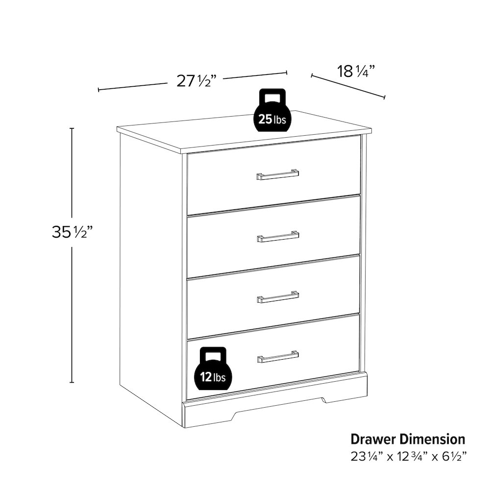 Chest, Wooden Bedroom Dresser with 4 Storage Drawers, 18.25in x 27.5in x 35.5in. Picture 3