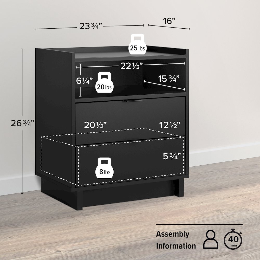 Simply Modern Black 2 Drawer 23.75" W Nightstand. Picture 4