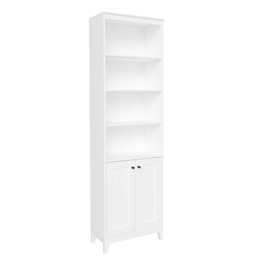 Yaletown 2-Door Bookcase with 3 Shelves White Engineered Wood Cabinet. Picture 1