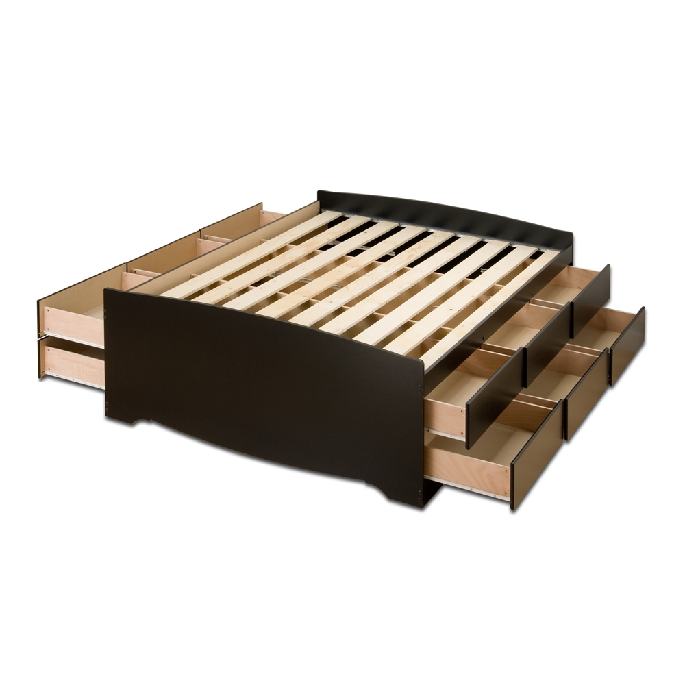 Black Tall Queen Captain’s Platform Storage Bed with 12 Drawers. Picture 2