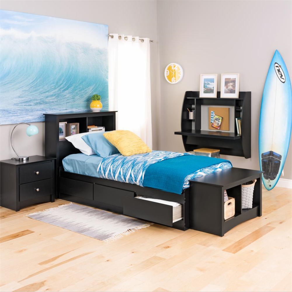 Black Twin Mate’s Platform Storage Bed with 3 Drawers. Picture 5
