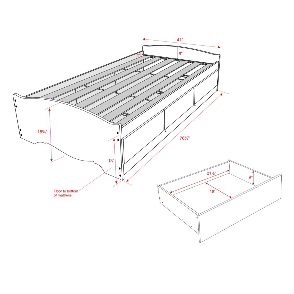 Black Twin Mate’s Platform Storage Bed with 3 Drawers. Picture 6