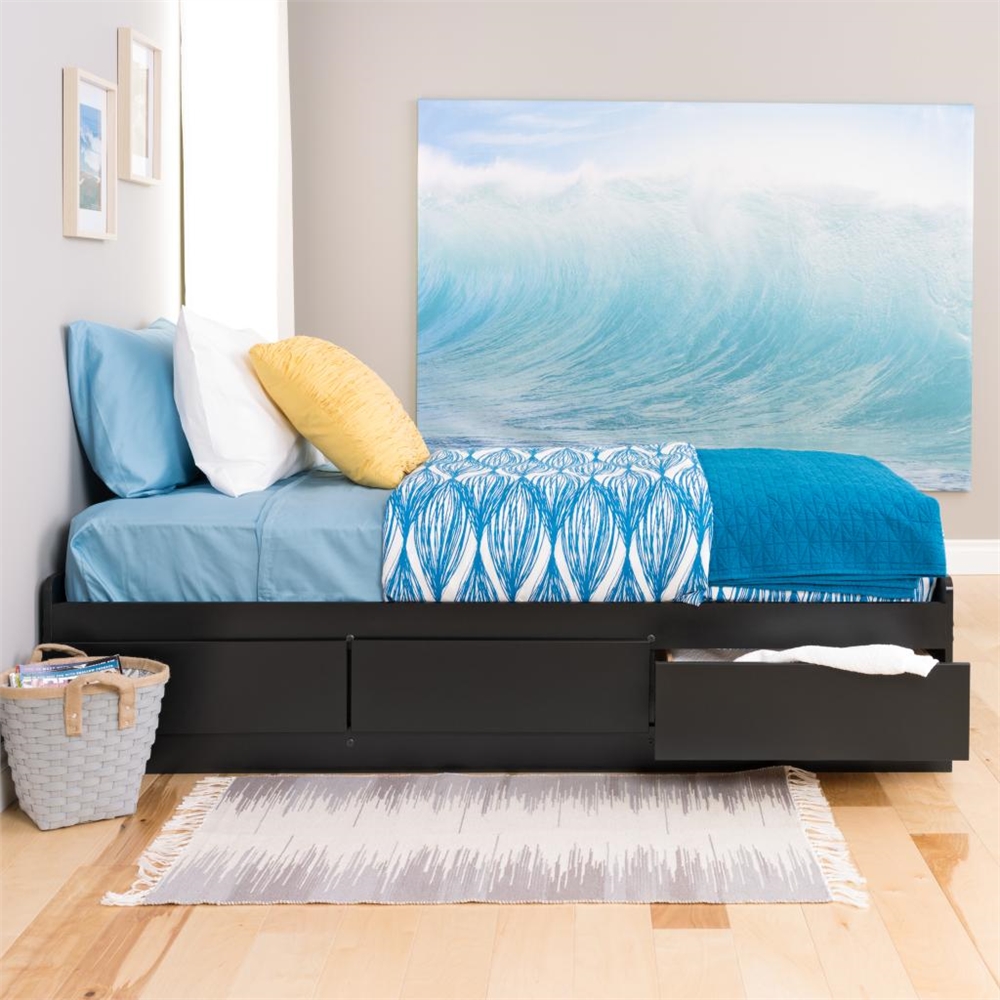 Black Twin Mate’s Platform Storage Bed with 3 Drawers. Picture 2